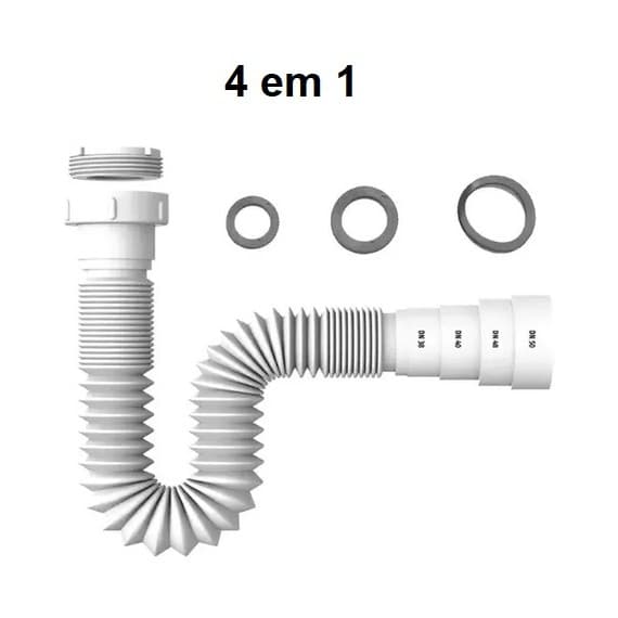 Sifão Sanfonado Extensivo Universal 4 em 1 ABS Branco para Lavatórios, Tanques, Pias, Lavabo,Cozinha
