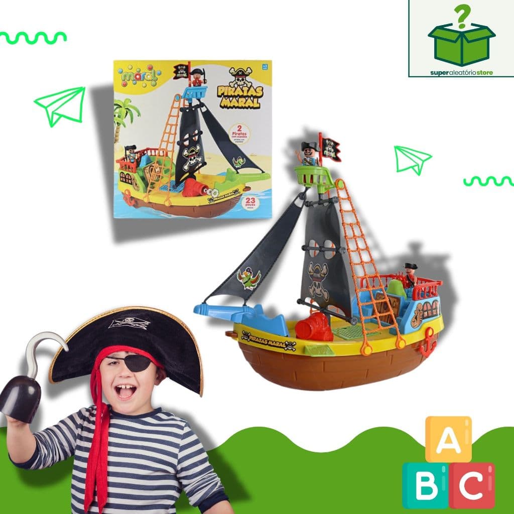 Barquinho pirata brinquedo educativo de montar flutuante crianças 23 peças presente
