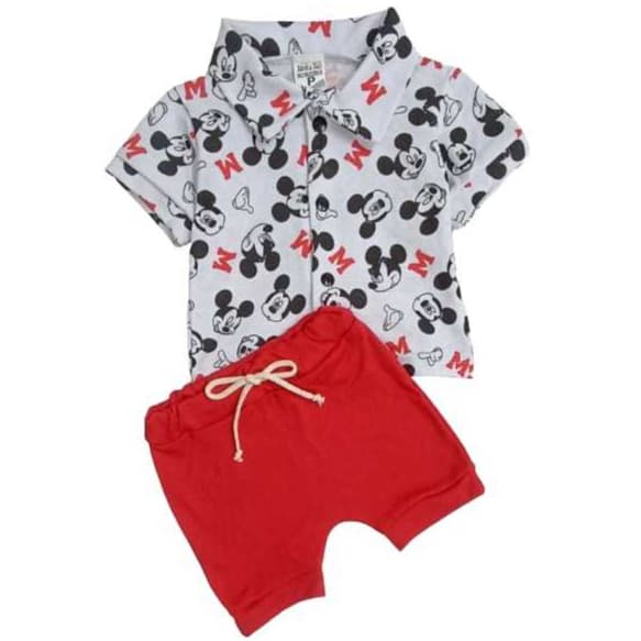 Conjunto para menino mauricinho camisa de botão e shorts