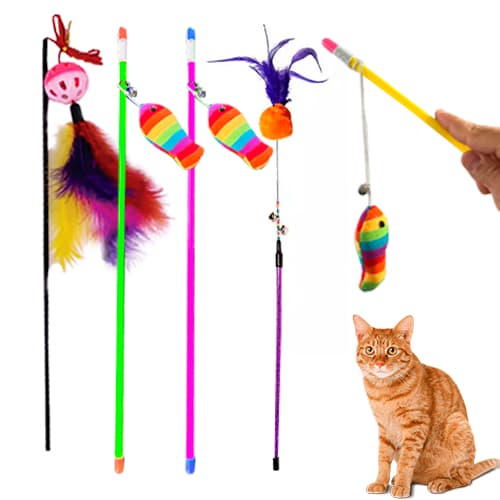 Varinha para Gato com Sininho na Ponta com Brinquedo Bola com Guinzo Gato Pet 48cm Diversao