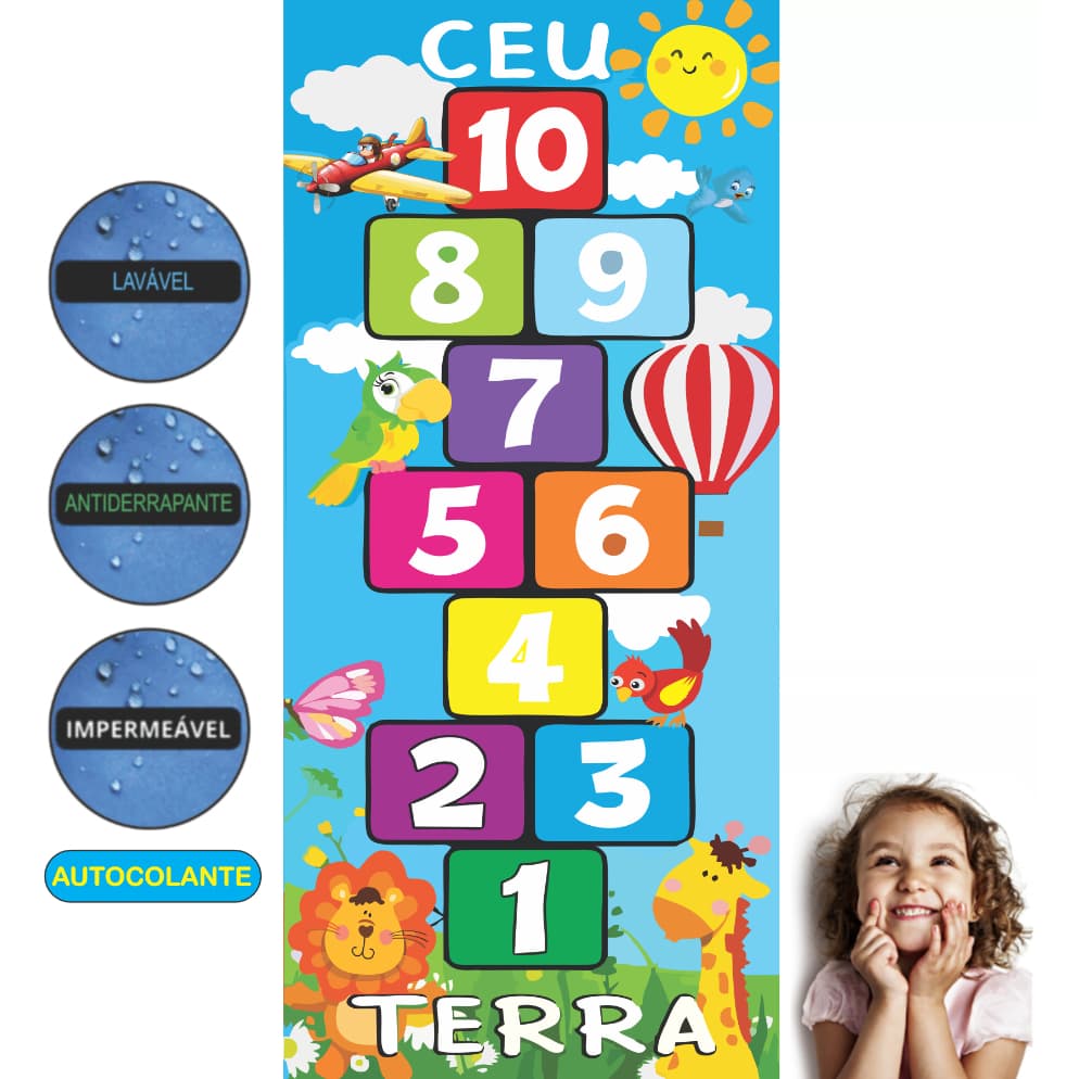 Adesivo de chão Amarelinha  Infantil Brincadeira  AMARELINHA Atividade de Coordenação Motora