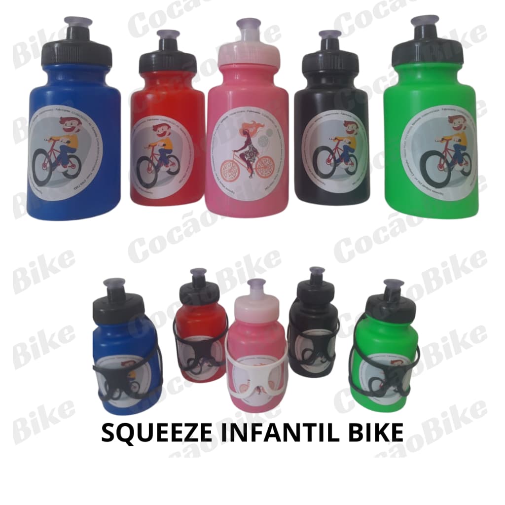 Garrafinha Squeeze Para Bicicleta Infantil 250ML Com Suporte Bike Criança Mirim Cores