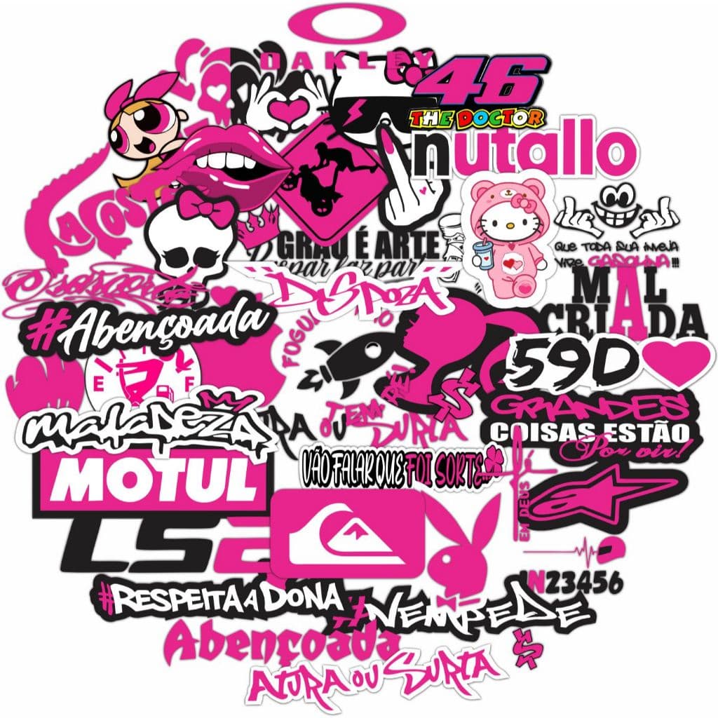 Super Kit Com 43 Adesivos 244 Moto Meninas Cartela Pink