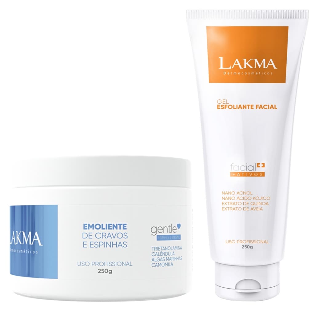 Combo Lakma Creme Emoliente de Cravos e Espinhas 250g + Esfoliante Facial 250g