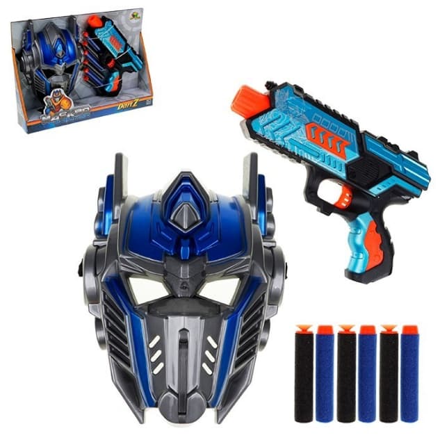 Arma Nerf Lançador De Dardo + Mascara Transformers Brinquedo Super Lança Dardos Com 6 Dardos E Máscara Robô Transformers