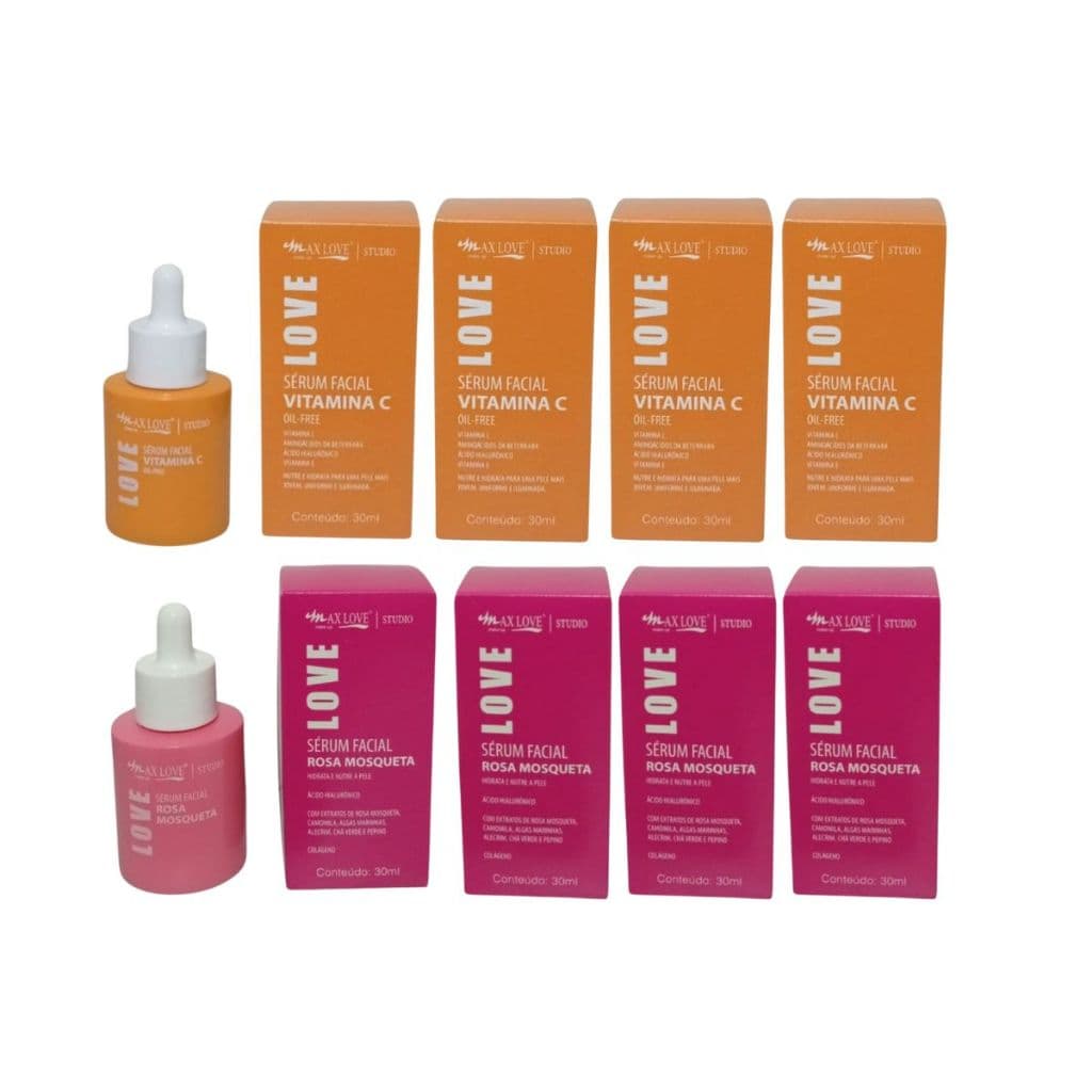 Kit Sérum Facial C/4 Vitamina C + 4 Rosa Mosqueta Max Love