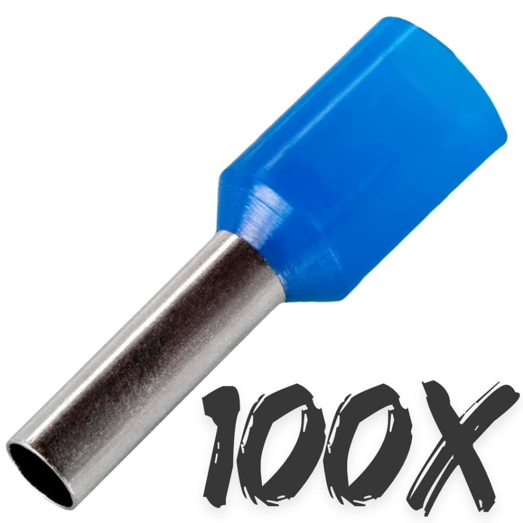 100X Terminal Tubular Ilhos 2,5mm E2508 Pre Isolado (Pacote c/ 100pçs)
