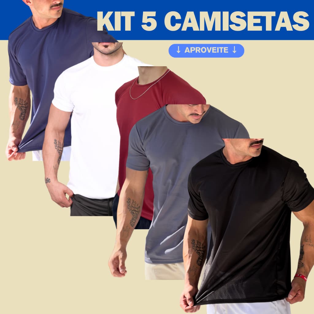 Kit 5 Camisetas Dry Masculina Casual - Treino - Academia - Esportiva - Exercícios - Corrida
