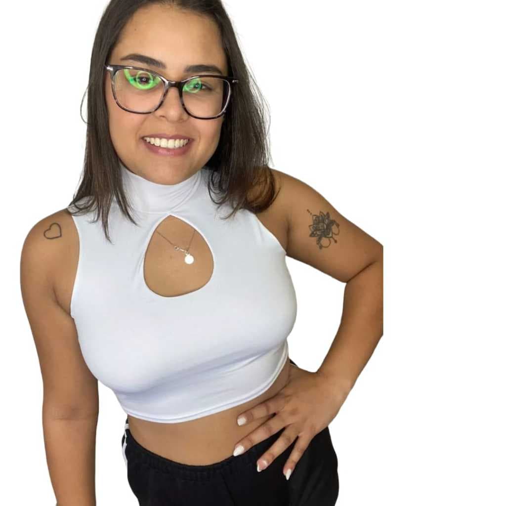 Cropped Blusinha Feminina Decote em Gota Com Gola em Suplex Romantic