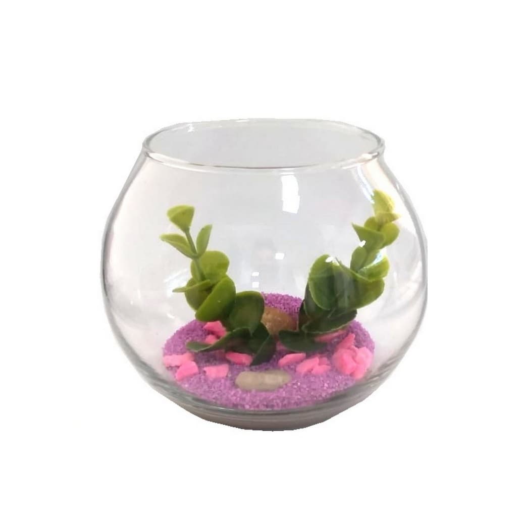 Mini Aquário Vaso De Vidro Decorado 9,5cm
