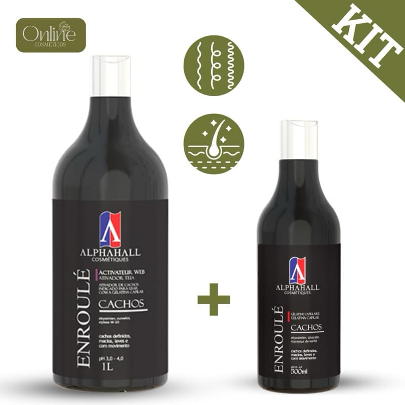 Kit Alphahall 1 Ativador Teia Cachos Creme Pentear +  1 Gelatina Gel Capilar Enrole