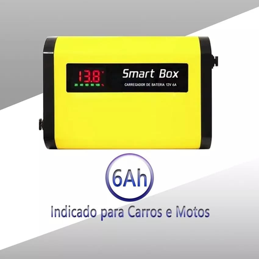 Carregador de Bateria 12V 6A Automático Inteligente Indicativo Cargar Automotivo E Moto