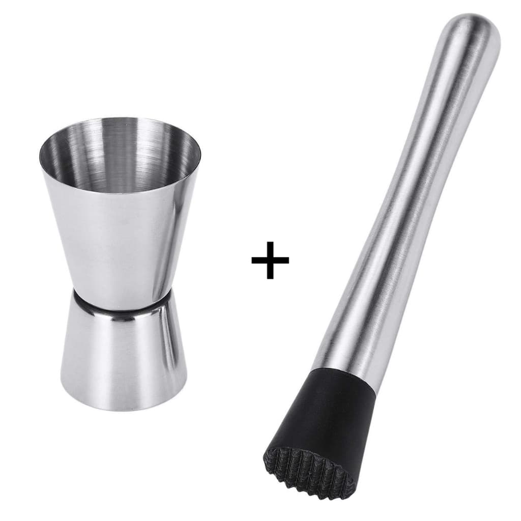 Kit com Socador para Bebidas Caipirinha e Copo Dosador para Drinks
