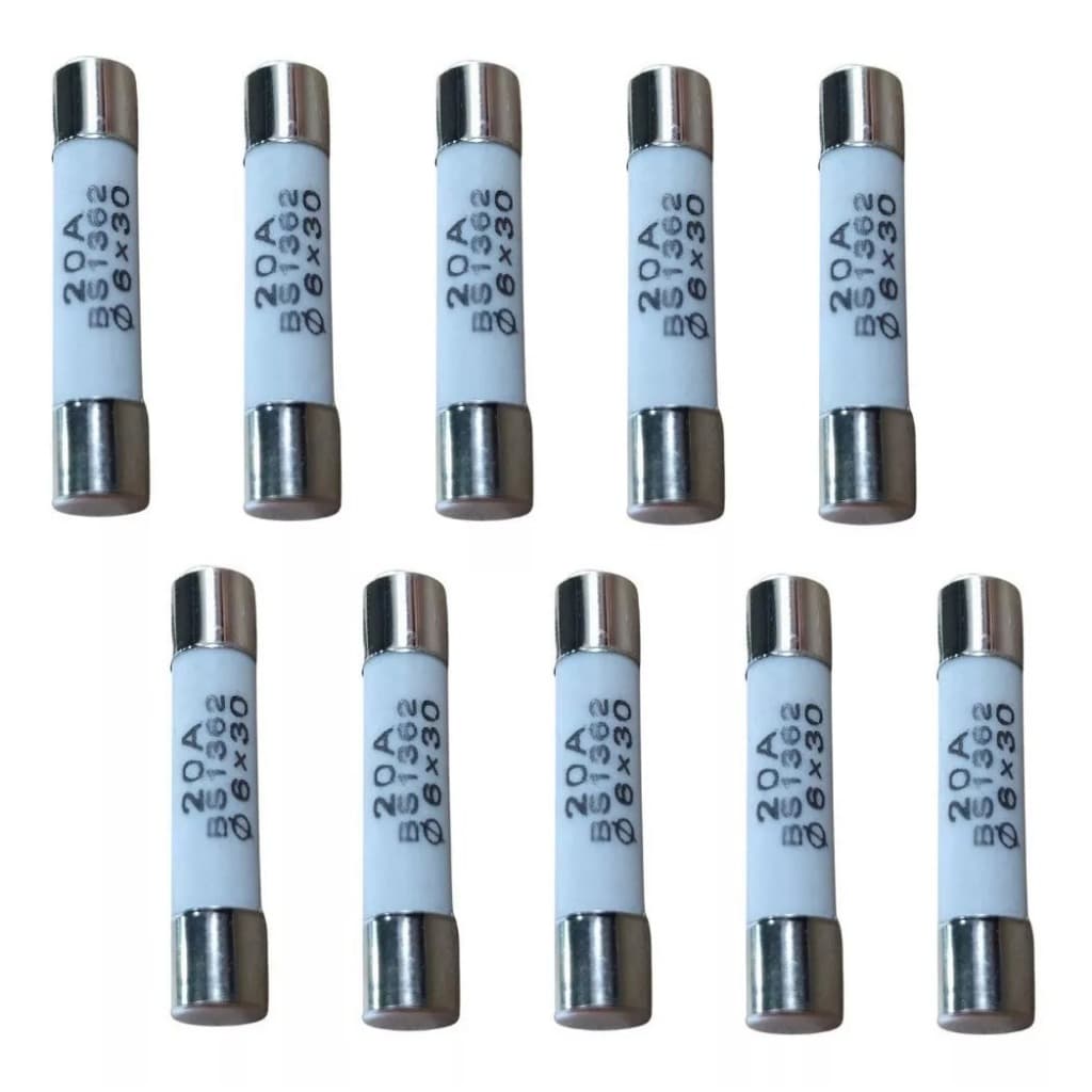 Kit Com 10 Fusíveis Cerâmica Para Micro-ondas Ø6x30 20a 250v