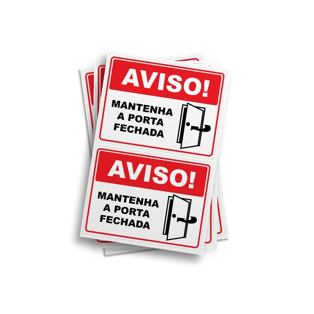 Kit 2 Adesivos De Sinalização Mantenha A Porta Fechada - Vinil Branco