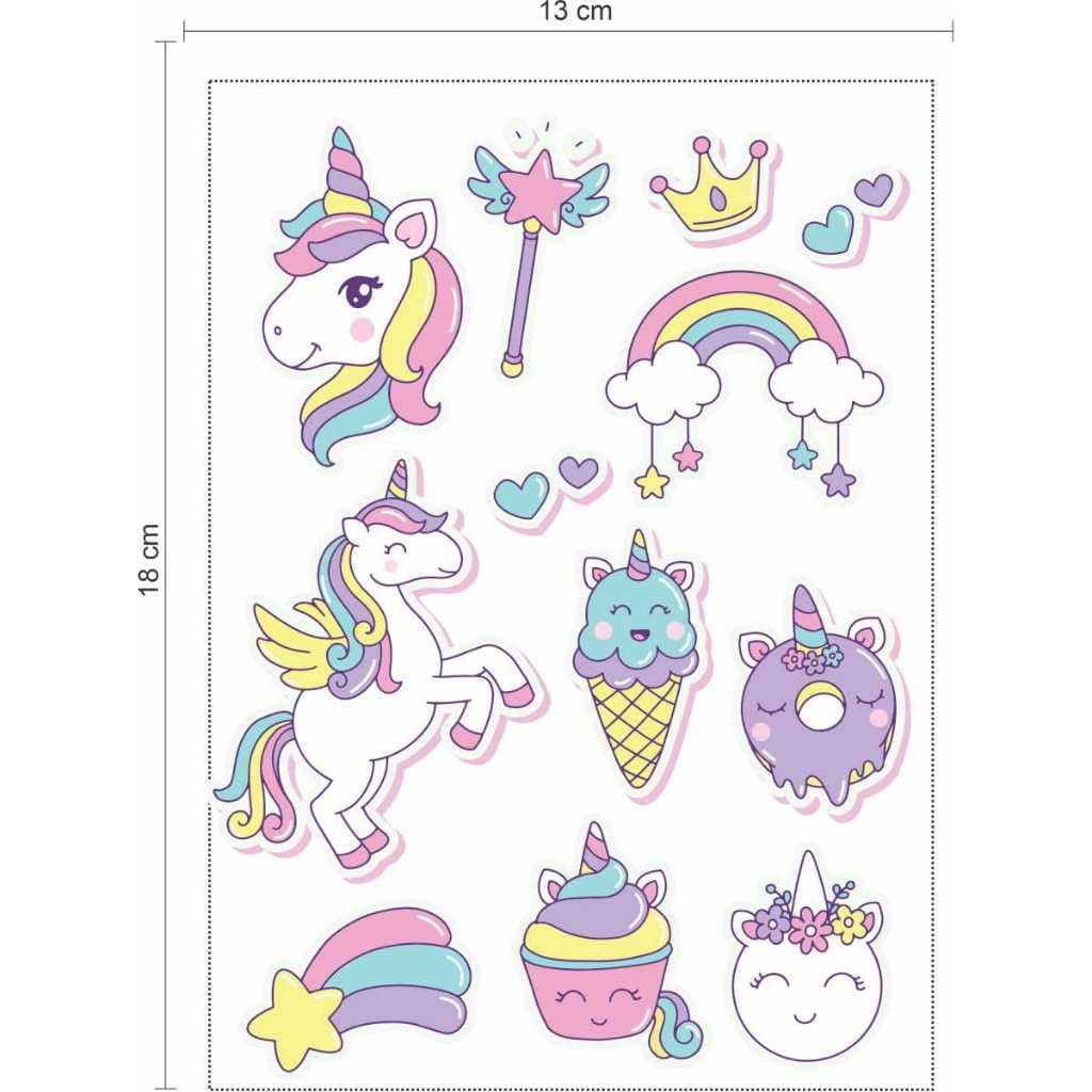 4 Cartelas Adesivos Marcador Planner Caderno Scrapbook - UNICORNIO KAWAI - Decore seu Celular Lindo