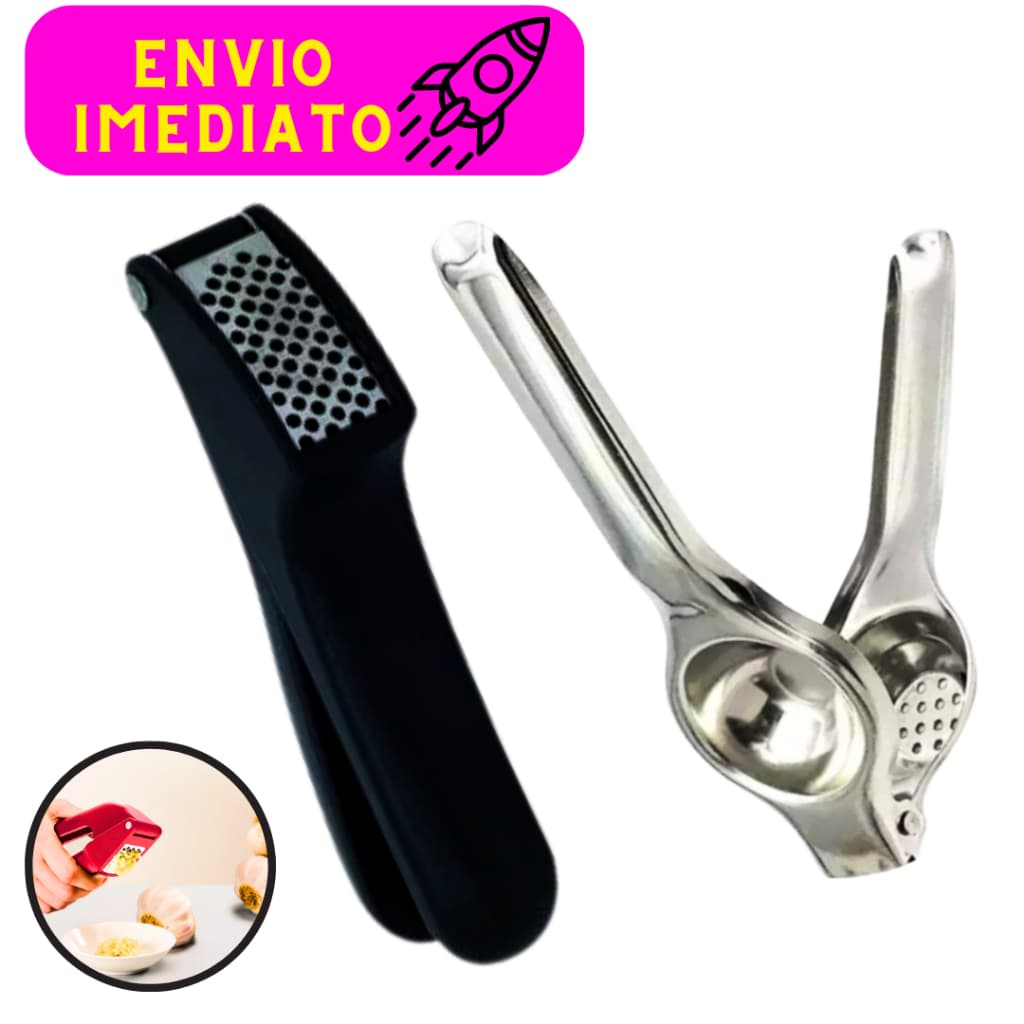 Kit 02 Peças 01 Espremedor de Alho e 01 Espremedor de Limão Aço Inox Utensílios Práticos