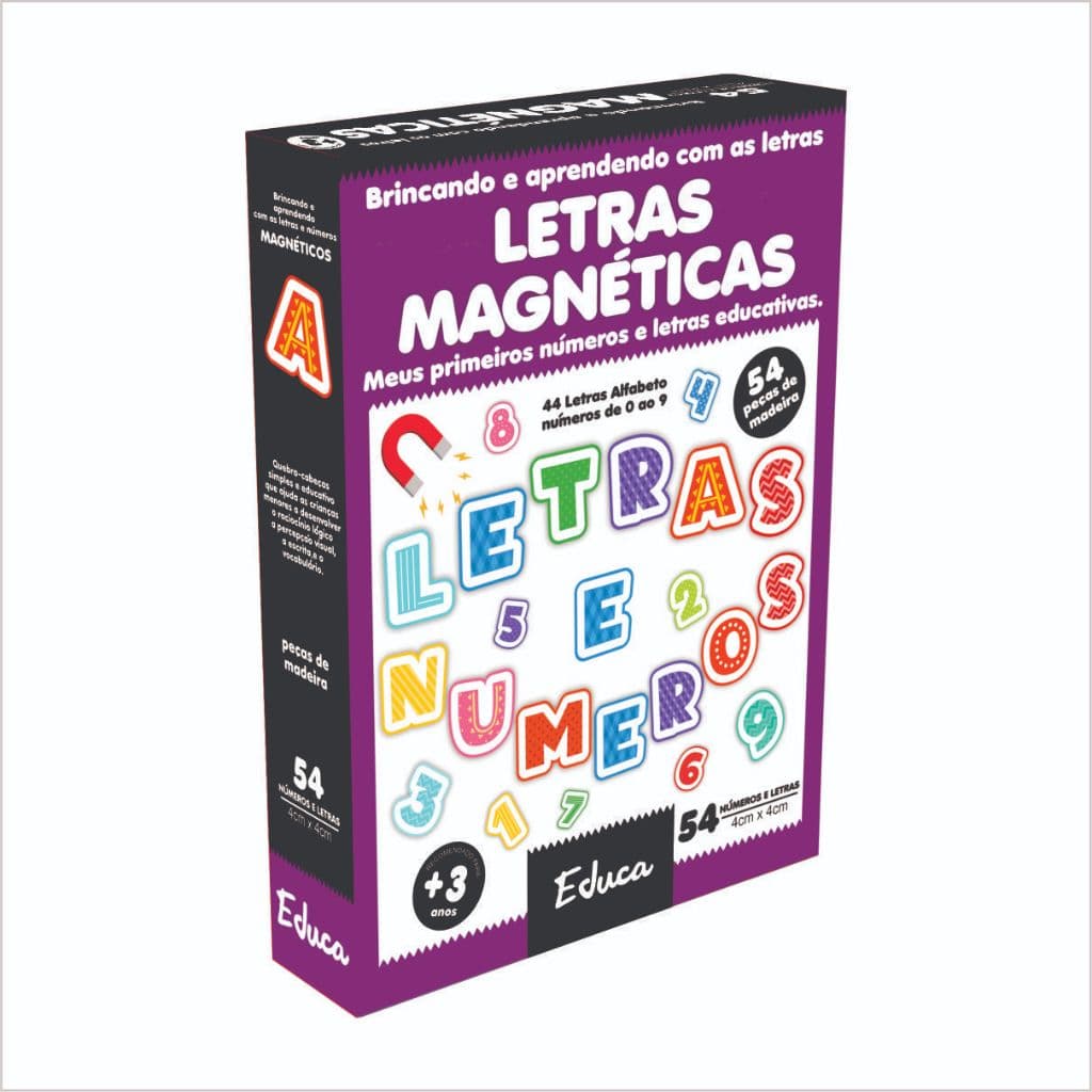 Imã Magnético Alfabeto Móvel Letras Números 54 Peças Madeira Brinquedo Didático Infantil Educativo