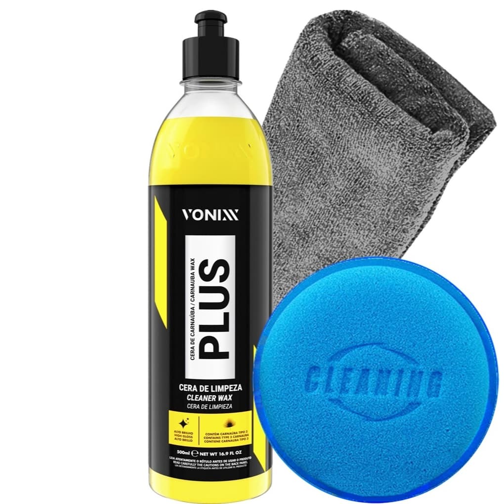 Cera Automotiva Carnaúba Plus Vonixx Cera Limpadora para Carro Moto Toalha Pano e Aplicador