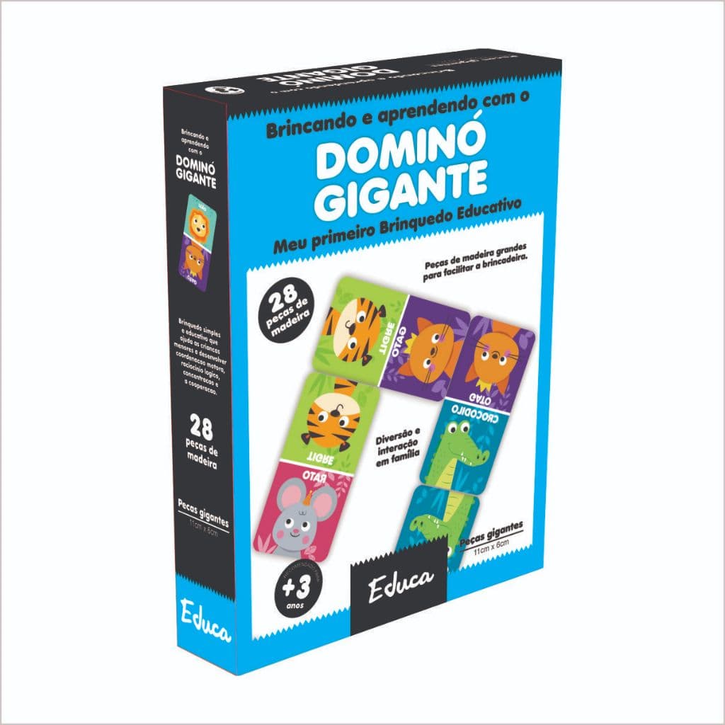 Dominó Gigante Animais Brinquedo Educativo Jogo Madeira Pedagógico Didático Infantil