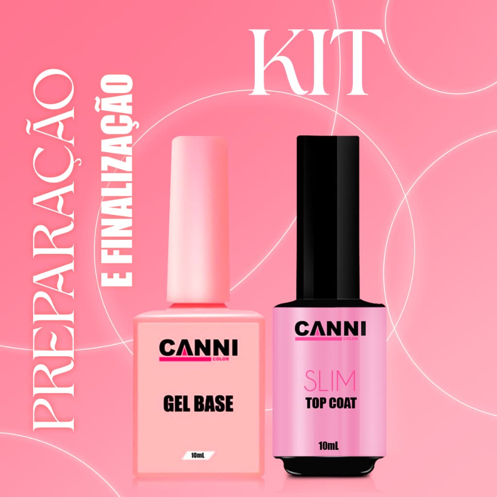 Kit preparador unhas base em gel blindagem + top coat slim alto brilho 10ml canni color