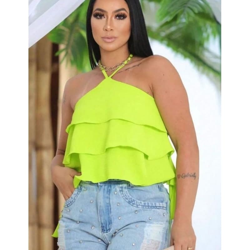 Blusa de 3 babados com Amarração  no pescoso