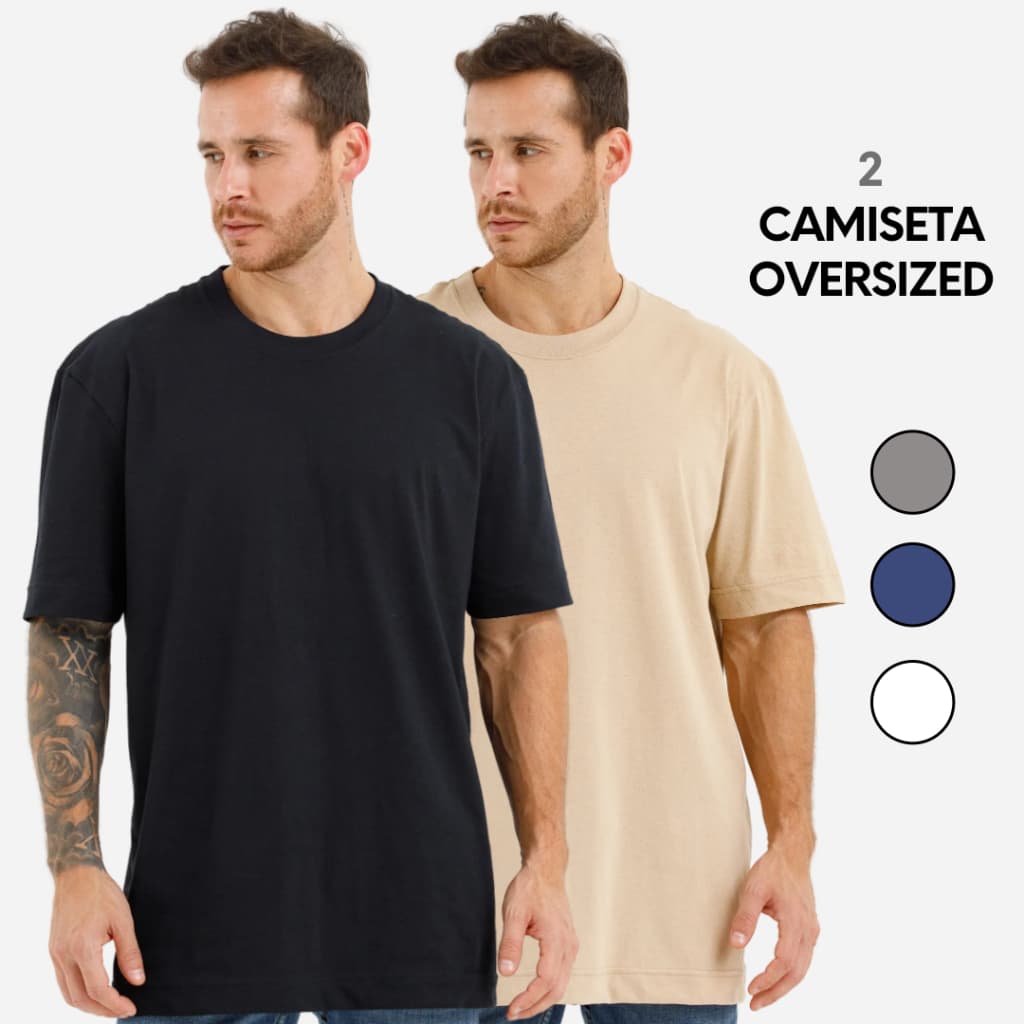 KIT 2 Camiseta Oversized Masculina Algodão