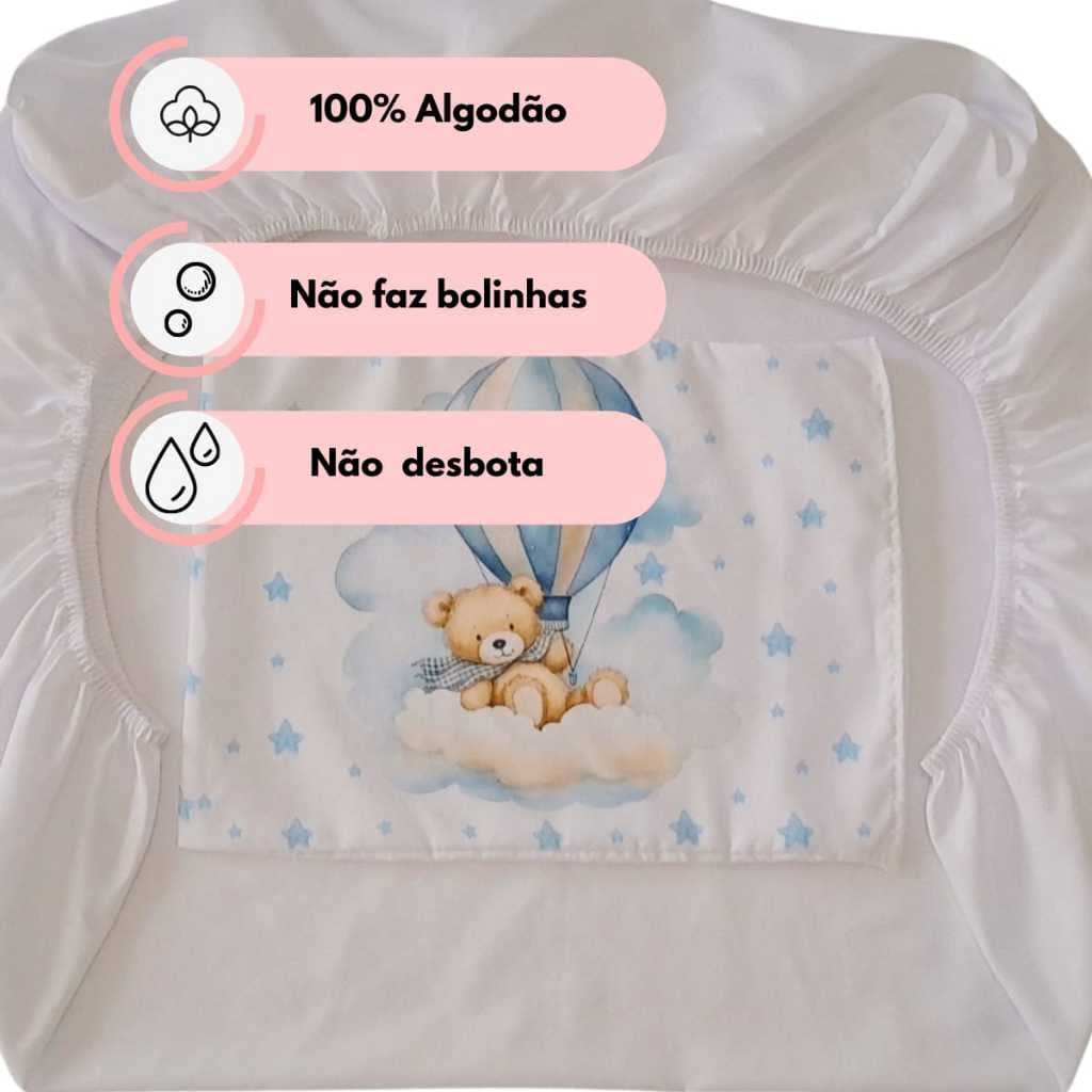 Kit de Lençol com fronha para bebê e neném infantil  2 peças  estampado cm elástico envio já