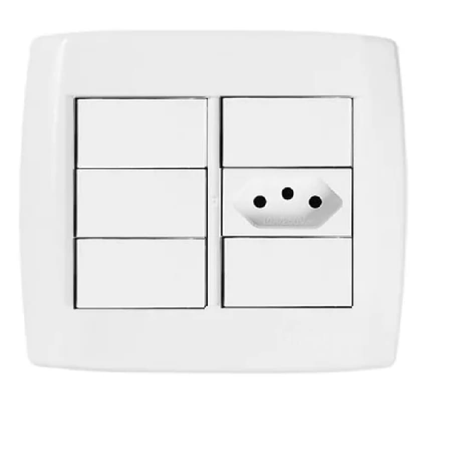 Interruptor 4x4 Modular 5 Teclas Simples + 1 Tomada 10a Pluzie Branca