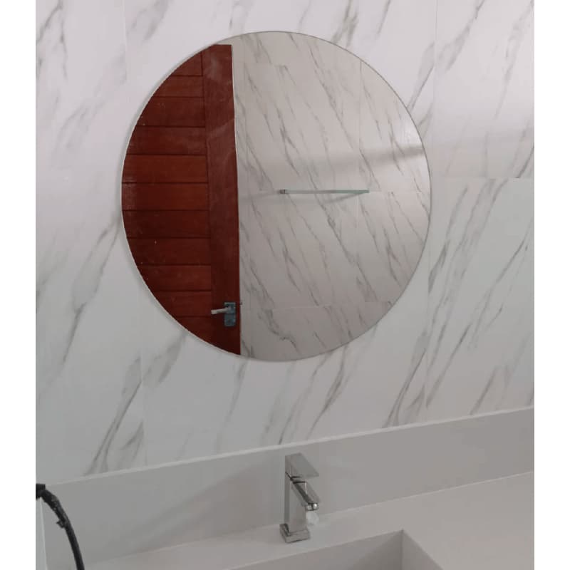 Espelho Decorativo Lapidado Redondo + Kit Instalação Completo