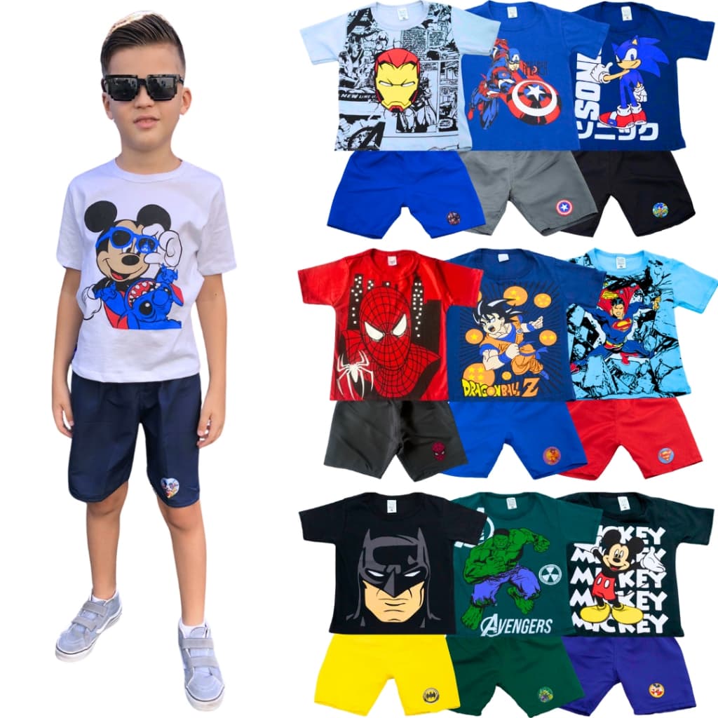 Kit Sortido 8 Peças De Roupas Menino- 4 Camisetas + 4 Bermudas
