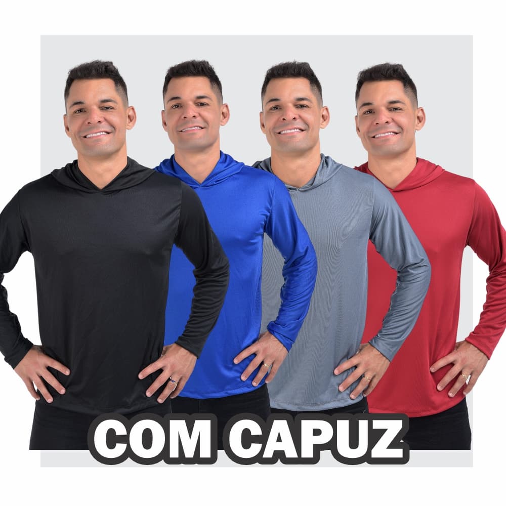 Camisa Capuz Térmica Manga Longa Dry fit Camiseta com Touca Esportiva com Capuz Masculina Proteção Uv 50+