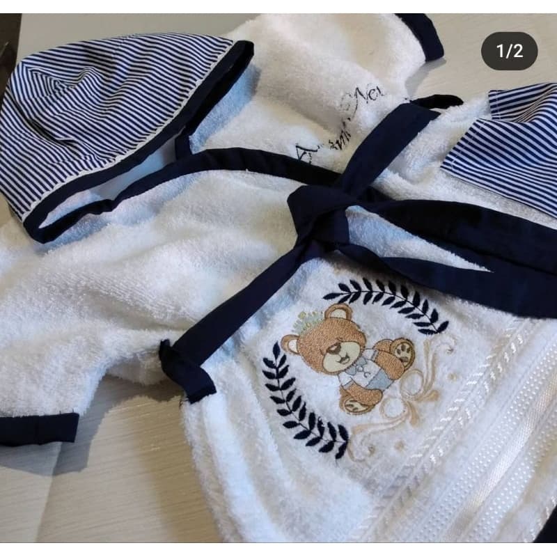 Roupão para bebê bordado personalizado tema urso