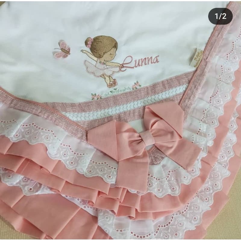 Manta rosa para bebê bordada personalizada bailarina