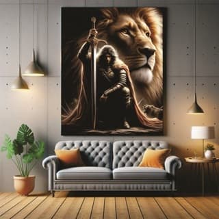 Quadro decorativo leão de Judá  soldado guerreiro decoração quarto sala quadro cristão premium