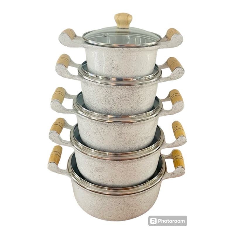 Jogo de Panelas Aluminio Fundido Branco com tampas de vidro