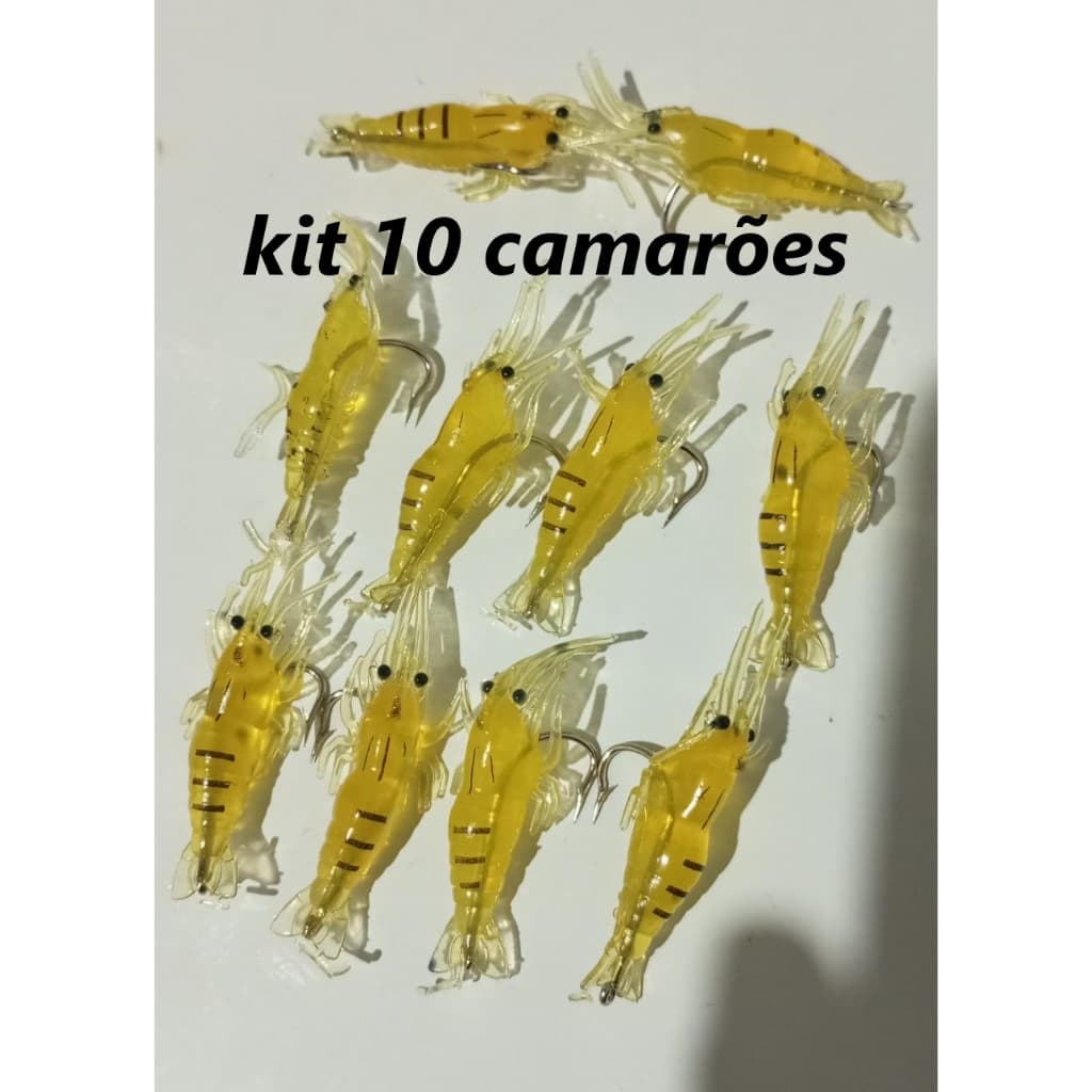 Kit com 10 camarões artificiais com anzol para pesca