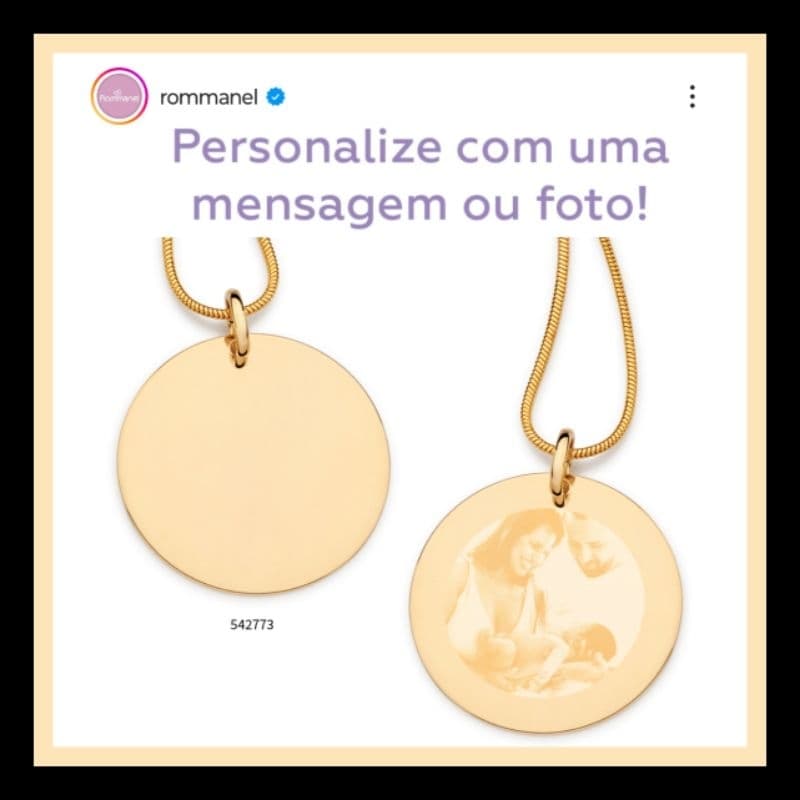 MEDALHA REDONDA LISA PERSONALIZÁVEL BANHADA A OURO 18K  ROMMANEL