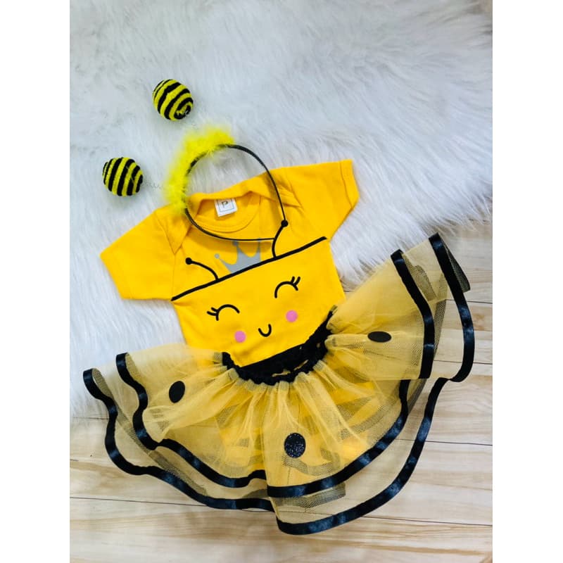 Body Bebê Temático Mesversário + Tule + Laço - ABELHA