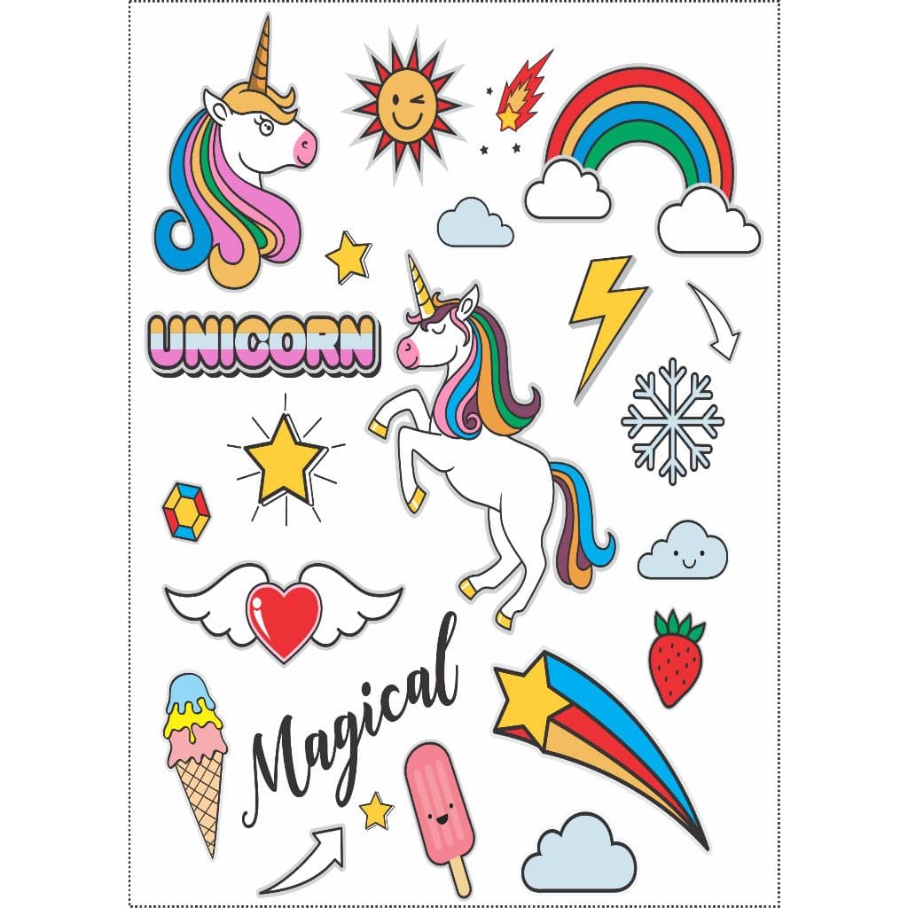 4 Cartelas Adesivos Marcador Planner Caderno Scrapbook # UNICORNIO KAWAII Decore Com Estilo