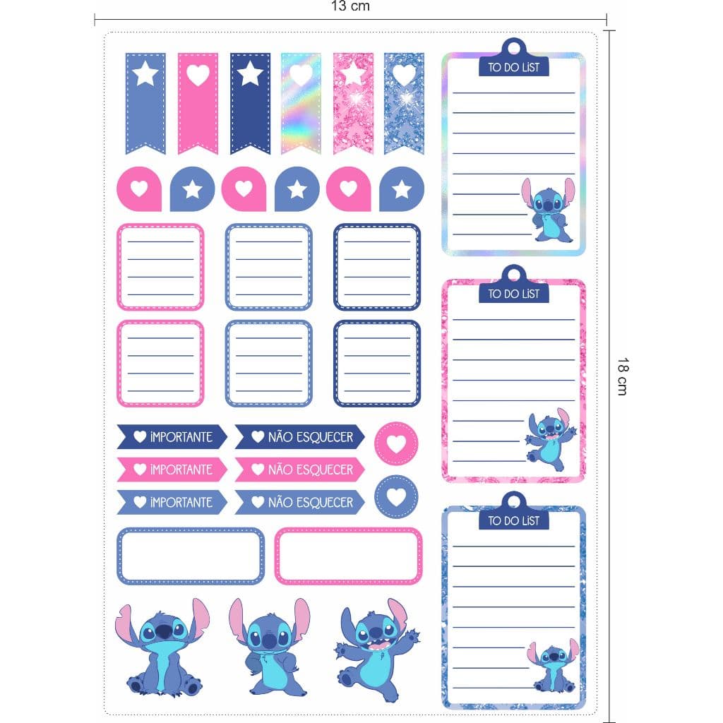 4 Cartelas Adesivos Marcador Planner Caderno Scrapbook Stich DECORE SEU CELULAR E AGENDA FOFINHA