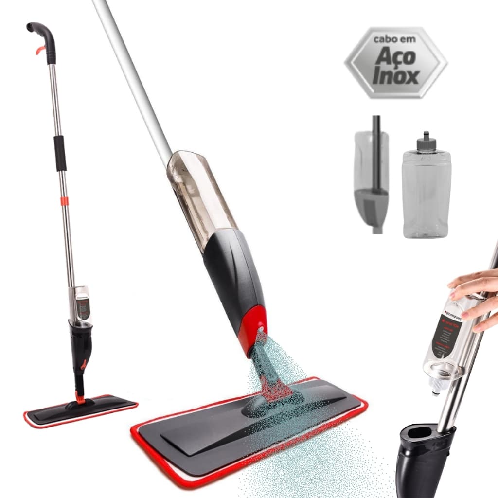 Mop Spray Giratório Limpeza Flash Mágico Rodo Esfregão Flat Pano Microfibra