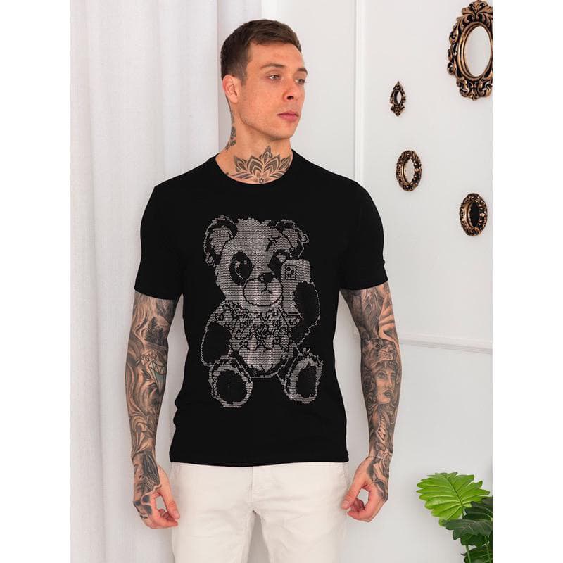 Nova marca  da moda camiseta de manga curta para homens com diamantes com pedraria manga curta masculina tops