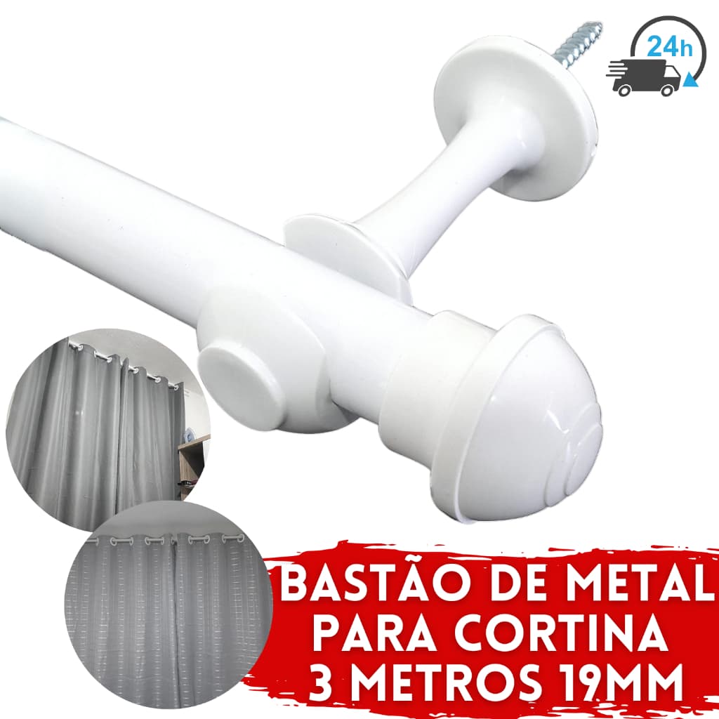 Kit Varão Simples 3 Metros 28mm Grosso Para Cortina Bastão De Cortina 19mm Fino Blackout