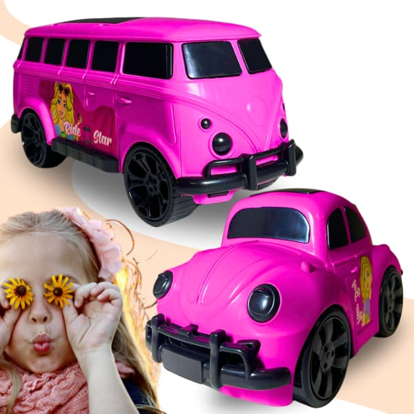 Kit 2 Carros Kombi Fusca Rosa Orange Toys Carros clássicos Brinquedo Kit de carros Réplica Infantil Colecionável Estilo retrô Veículo de brinquedo Miniatura Presente Plástico resistente Aventura Diversão Design detalhado Brinquedo educativo Qualidade