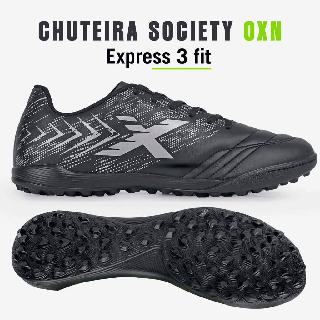 Chuteira Masculina Society OXN Modelo Novo Exprees Fit Trava Baixa Campo Grama Sintética