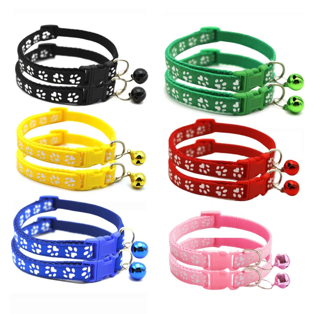 Coleira Para Gato Cartela Com 12 Unidades 6 Cores Com Sino Tamanho P Regulável Guizo Pingente
