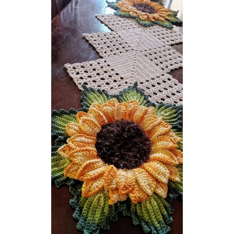 caminho de mesa de crochê flor girassol 🌻170m