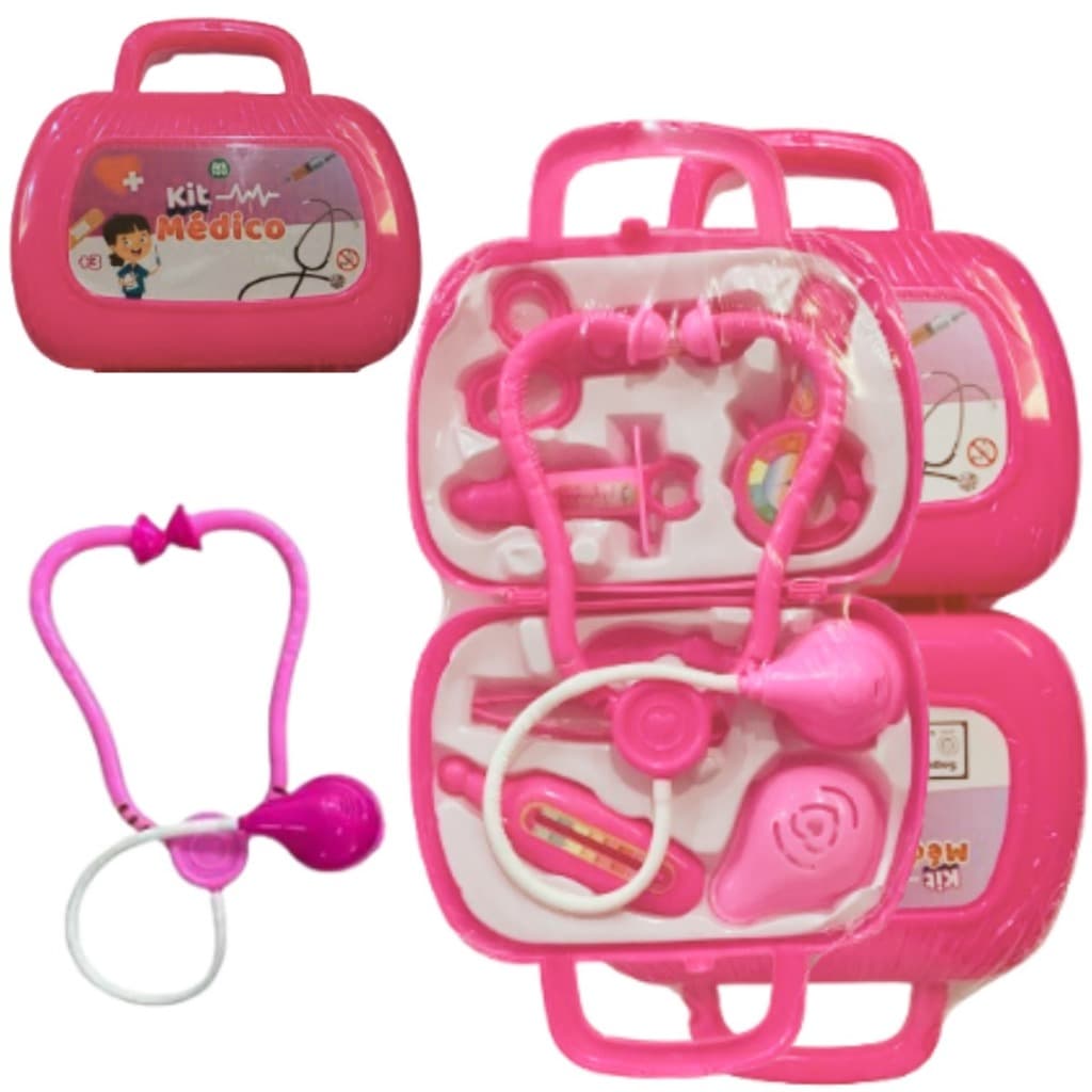 KIT 2 MALETINHA DE MEDICO COM ACESSÓRIOS 8 PÇS MALETA MINI EDUCATIVO ESTIMULA IMAGINAÇÃO DR 19/17CM