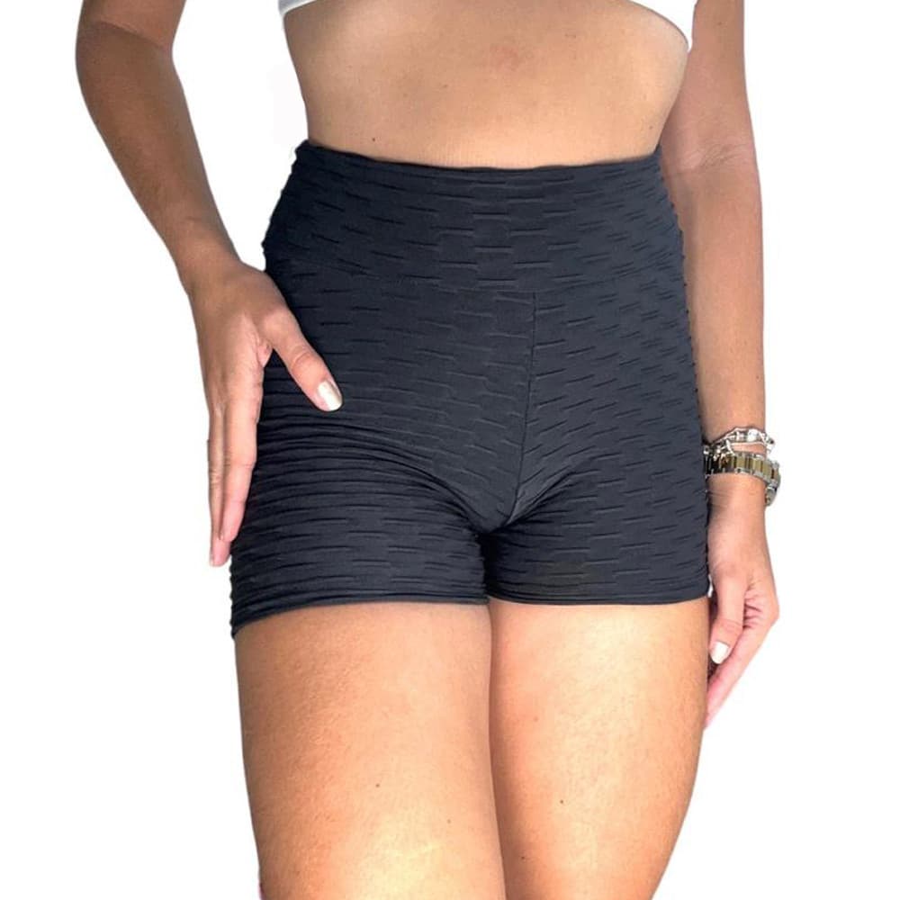 Short Fitness Feminino Meia Coxa Empina Bumbum Tecido Bolha Disfarça Celulite Academia Cintura Alta